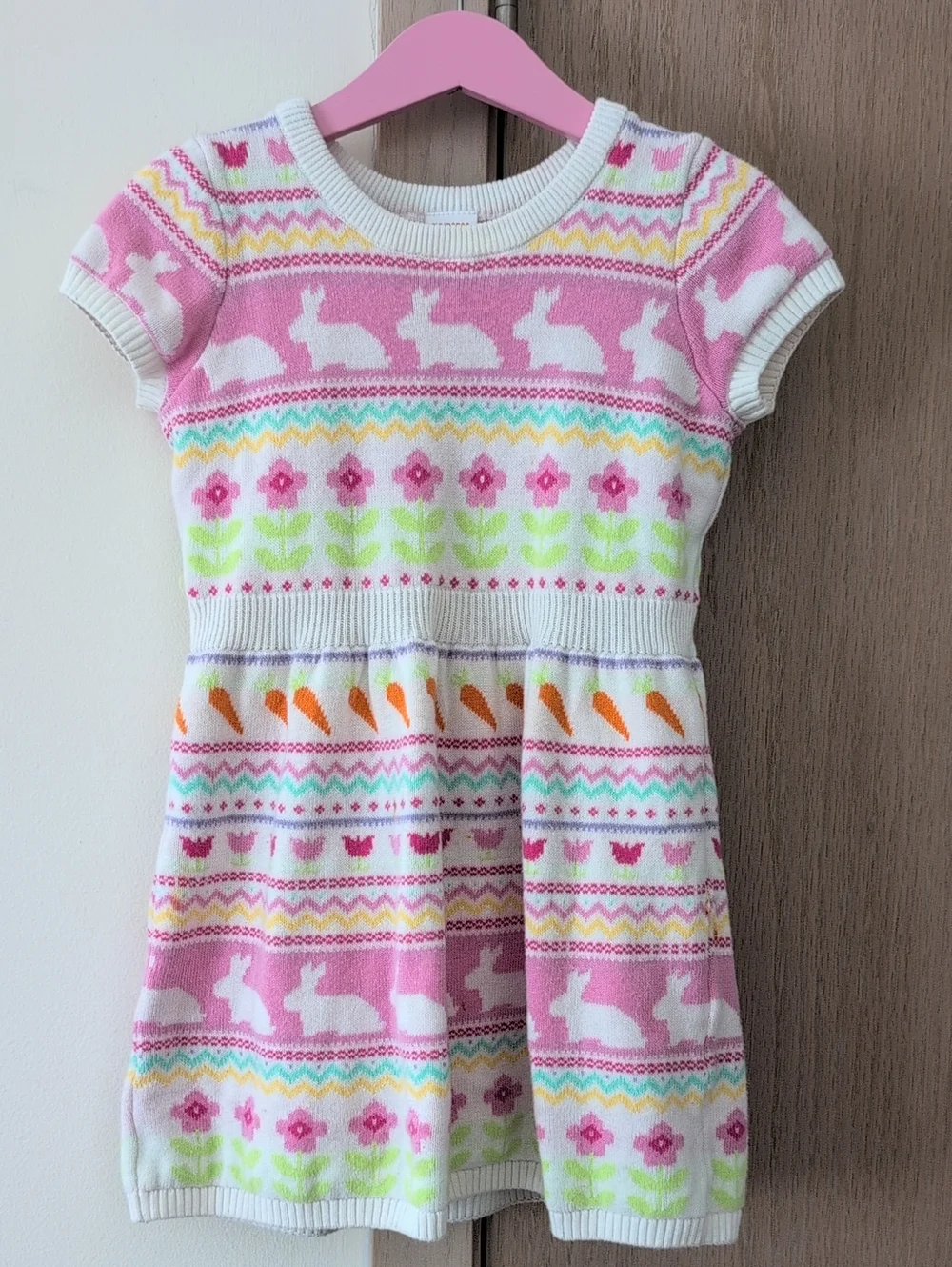 Gymboree Pink Knit Cotton Bunny & Floral Dress - SIZE 5T